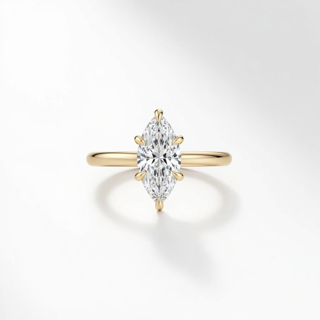 Top view of 6 Prong Marquise Solitaire Engagement Ring with Hidden Halo available in Yellow Gold, White Gold , Rose Gold Metal | Adorn By You