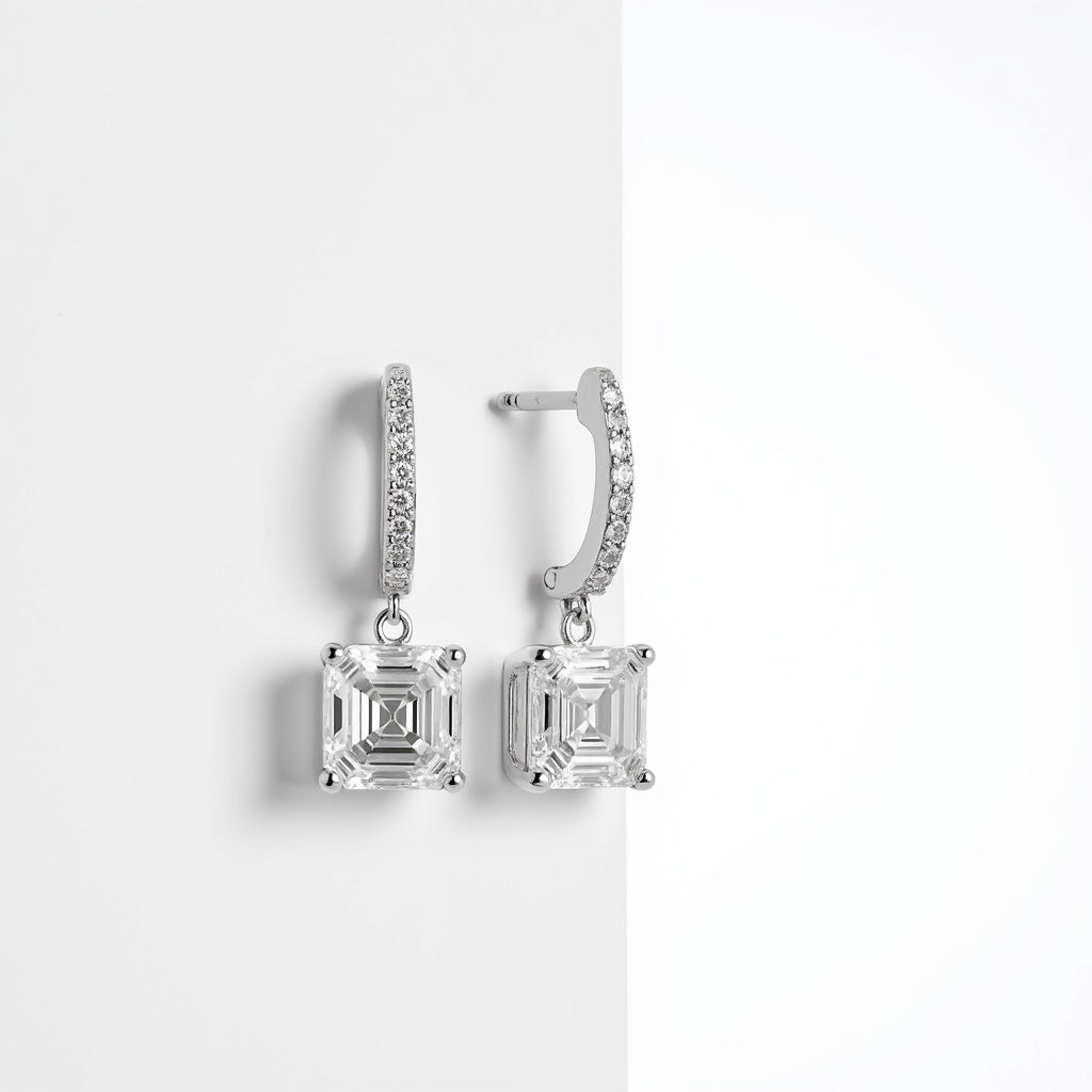 3 carat Asscher Solitaire Drop Earrings