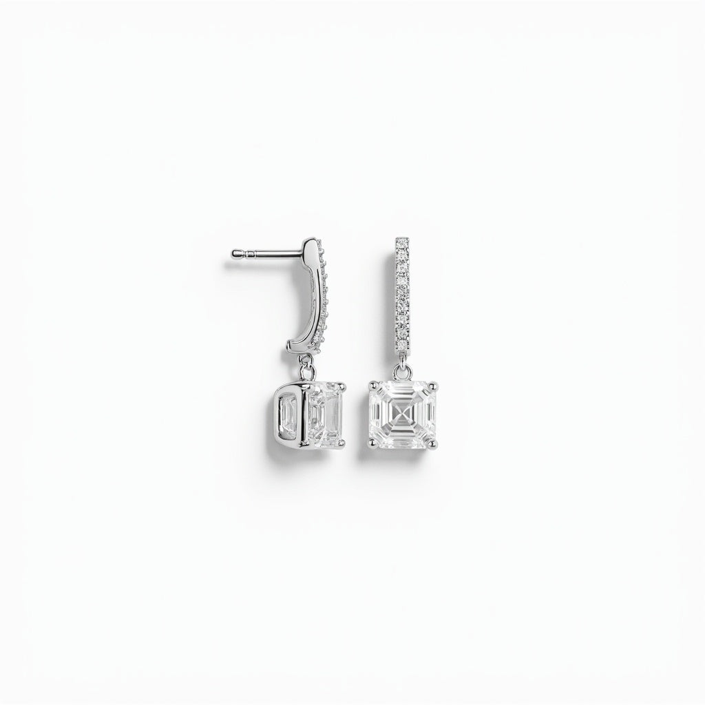 Asscher Solitaire Drop Diamond Earrings