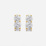 Our Cushion Lab Grown Diamond Huggie Hoop Earrings by Adorn By You, beautifully crafted in radiant yellow gold. Featuring three brilliant lab-grown diamonds per earring and available in 1, 2, and 3 carat options