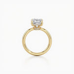 Over View and Side Look of Four Prong Radiant Center Diamond with Hidden Halo - Radiant Solitaire Engagement Ring | Adorn By You