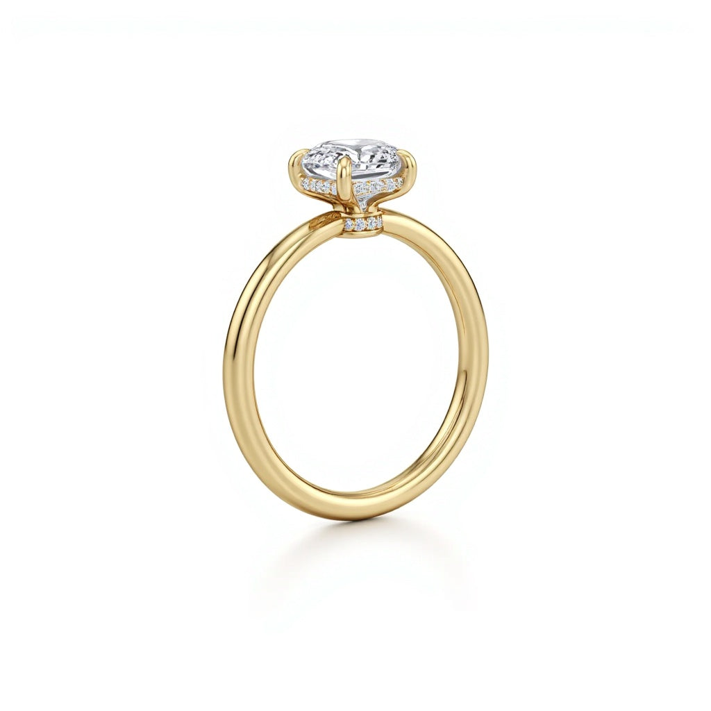 Side Look of four Prong Radiant Solitaire Engagement Ring with Hidden Halo for engagement  / proposal Occasion  | Adorn By You