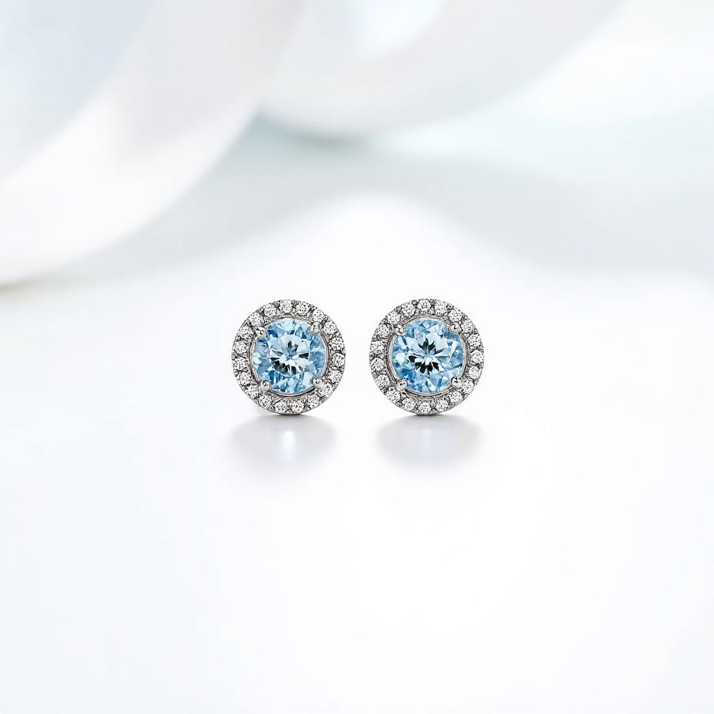 Aquamarine & Diamond Halo Stud Earrings | Adorn By You