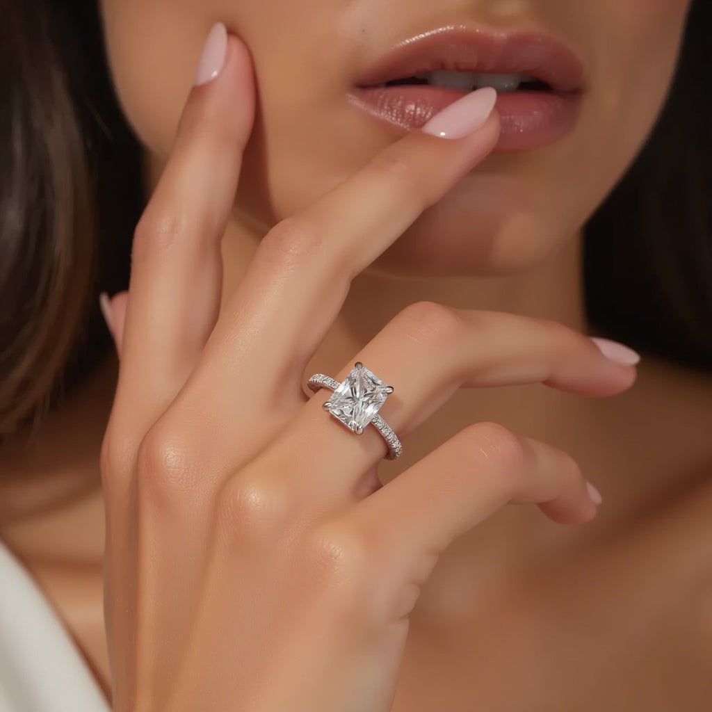 Model wearing Emerald Pave Diamond Ring | Adorn By You