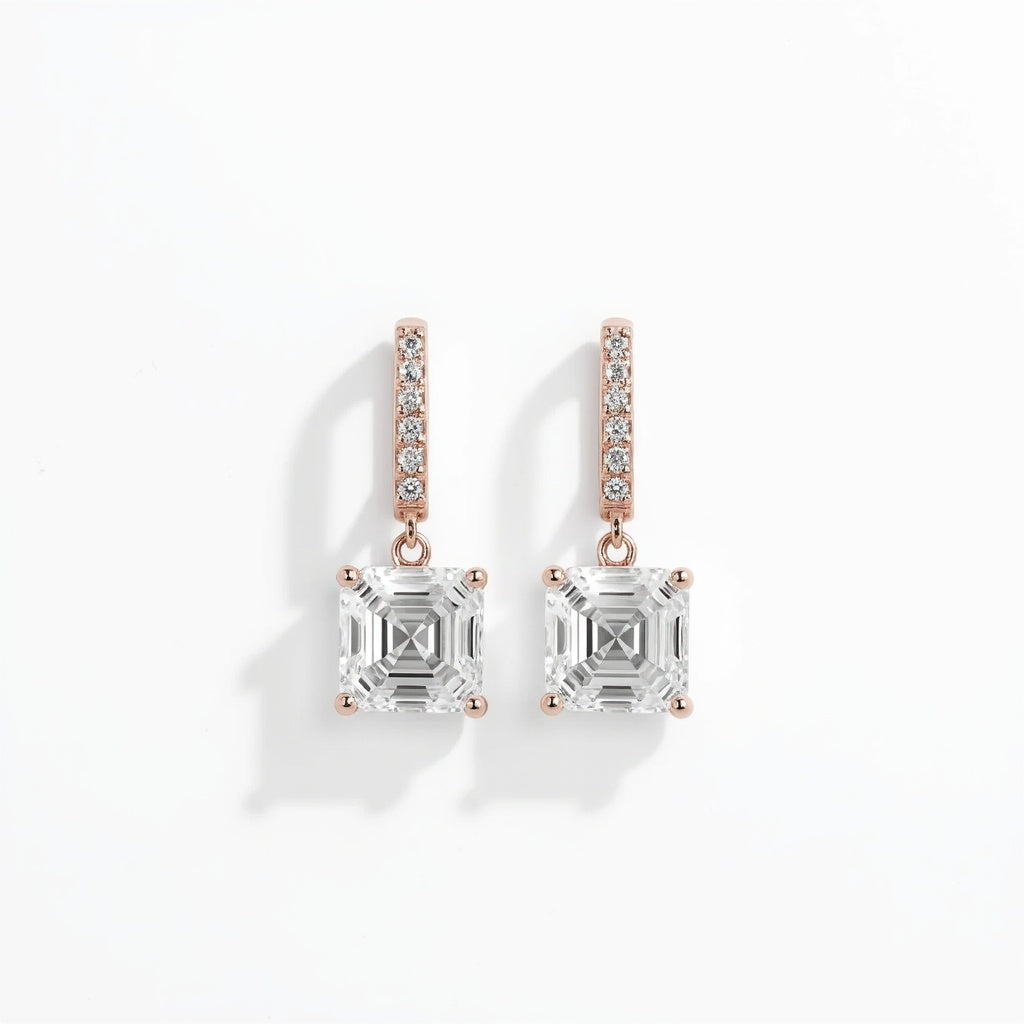 Rose Gold Asscher Solitaire Drop Earrings