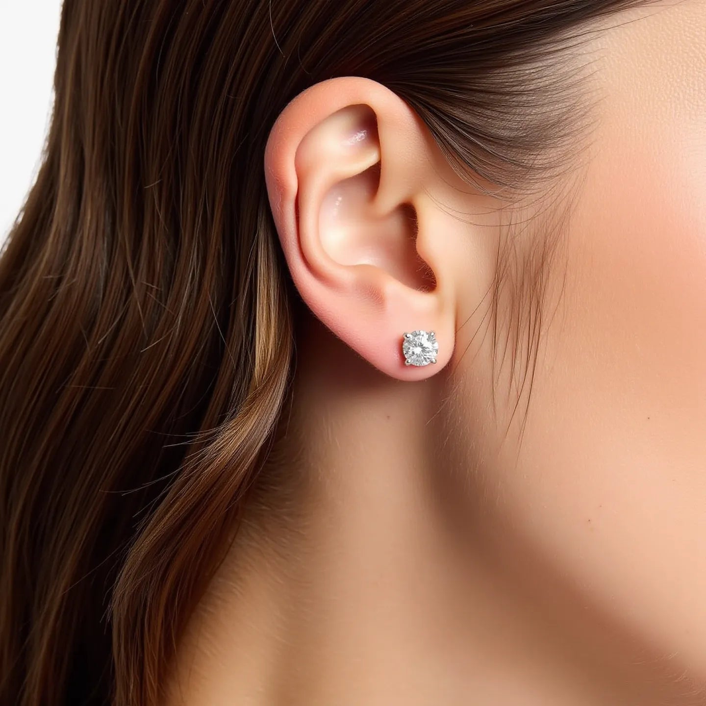Gracefully worn by the model, our Round Lab-Grown Diamond Solitaire Stud Earrings exude classic sophistication. Featuring brilliant-cut diamonds in a four-prong setting, they’re crafted in 14K or 18K gold with a secure screw-back | Adorn By You