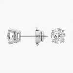 Side view of round lab-grown diamond solitaire studs in 14K/18K gold. Four-prong setting with guardian Back style | Adorn By You