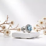 Aquamarine & Diamond Halo Stud Earrings | Adorn By You