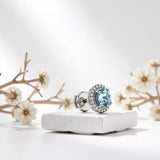 Aquamarine & Diamond Halo Stud Earrings | Adorn By You