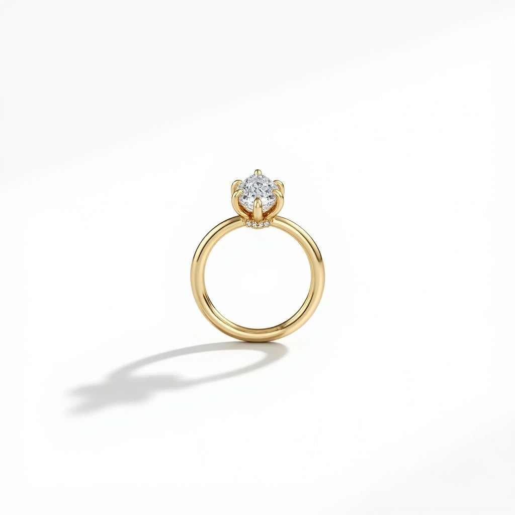 Side View of 2 Carat 6 Prong Marquise Solitaire Engagement Ring with Hidden Halo available in Yellow Gold, White Gold , Rose Gold Metal | Adorn By You