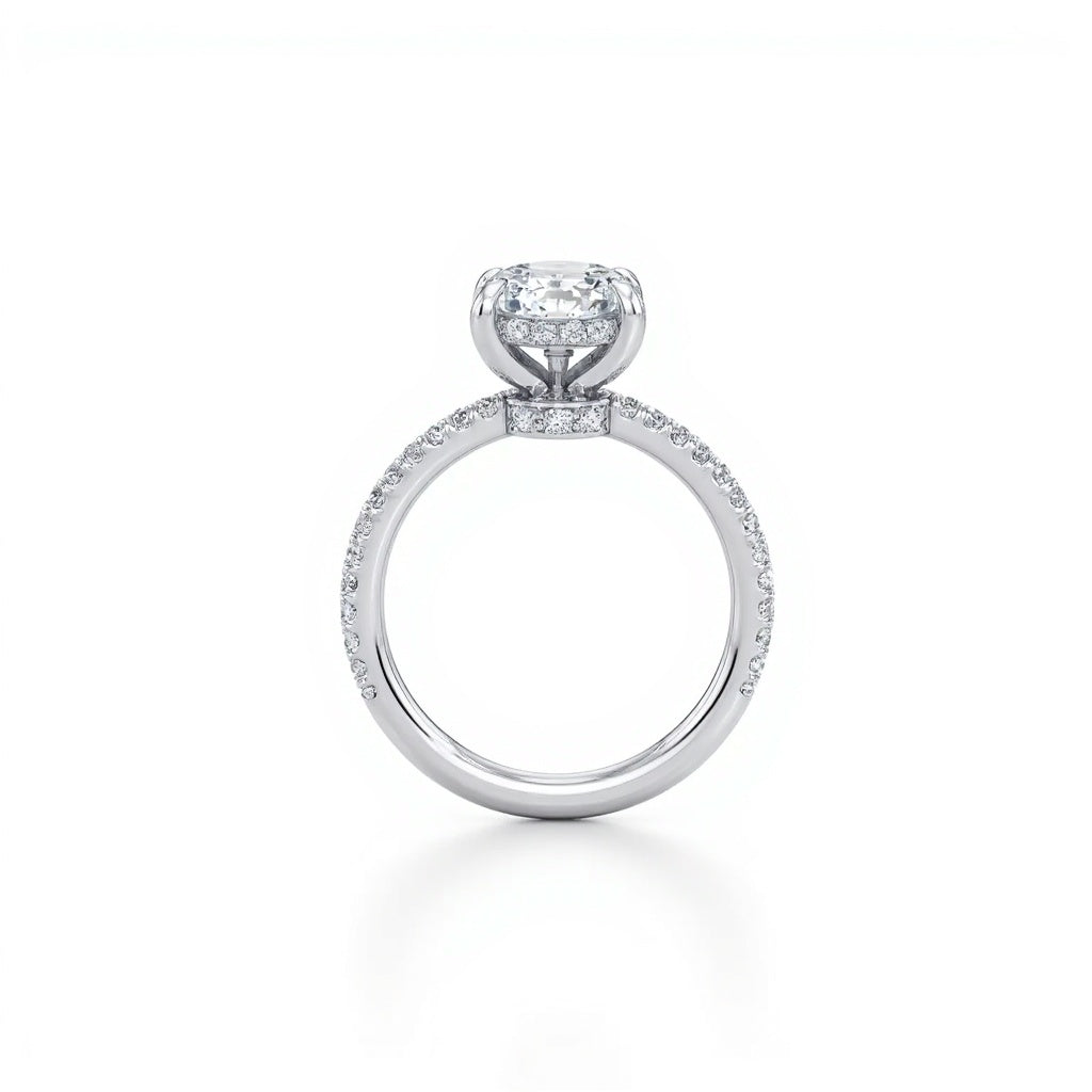 The Celestial Grace - Oval Solitaire Engagement Ring with side Halo and  Pavé Band  | Adorn By You