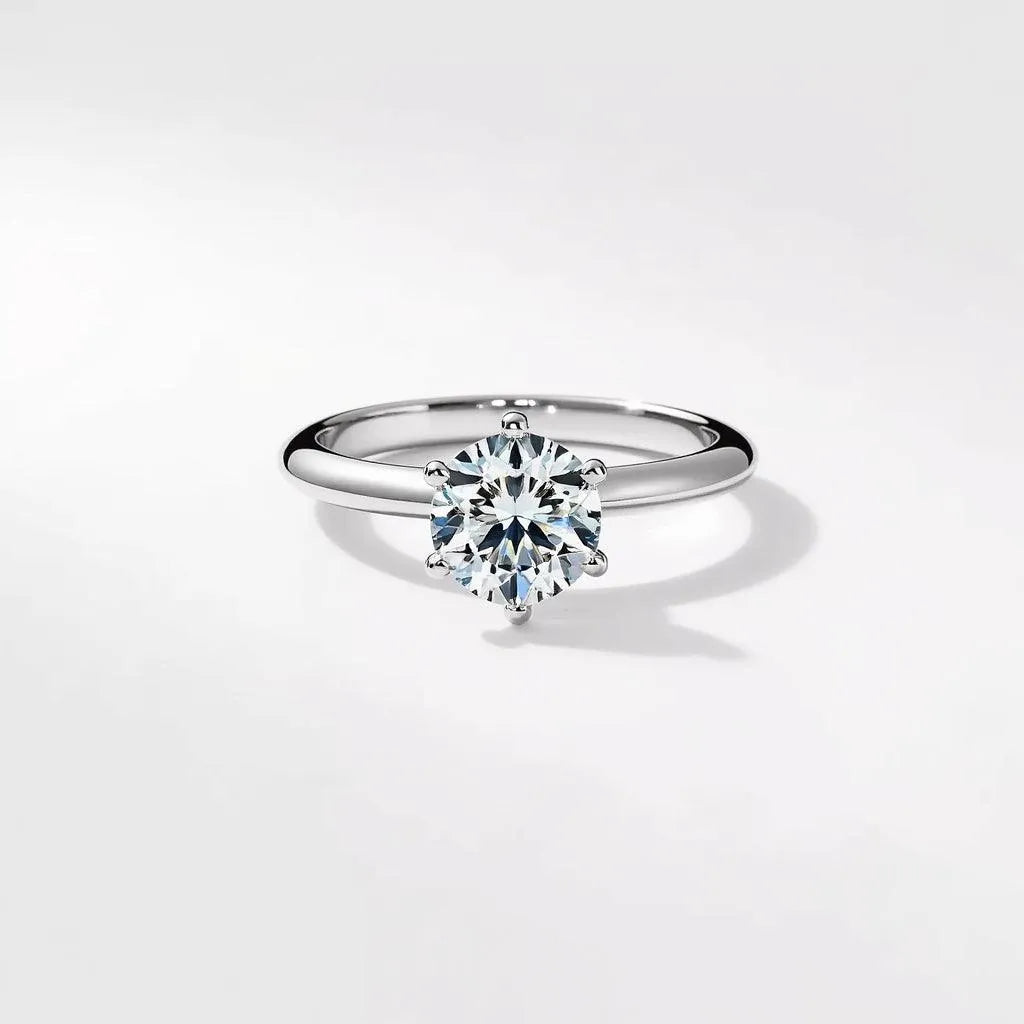 Front View of Classic Six-Prong Solitaire Engagement Ring in Platinum or White Gold