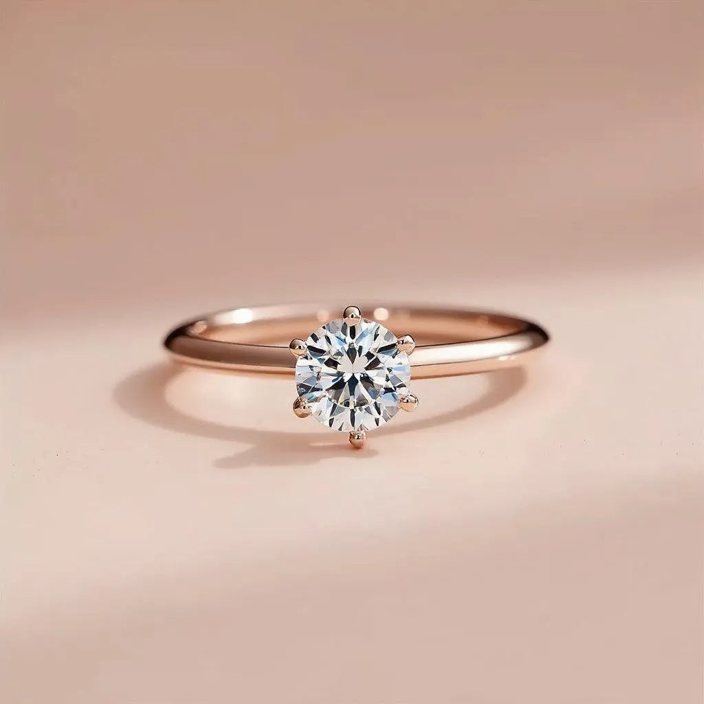 Front View of Classic Six-Prong Solitaire Engagement Ring in Rose Gold