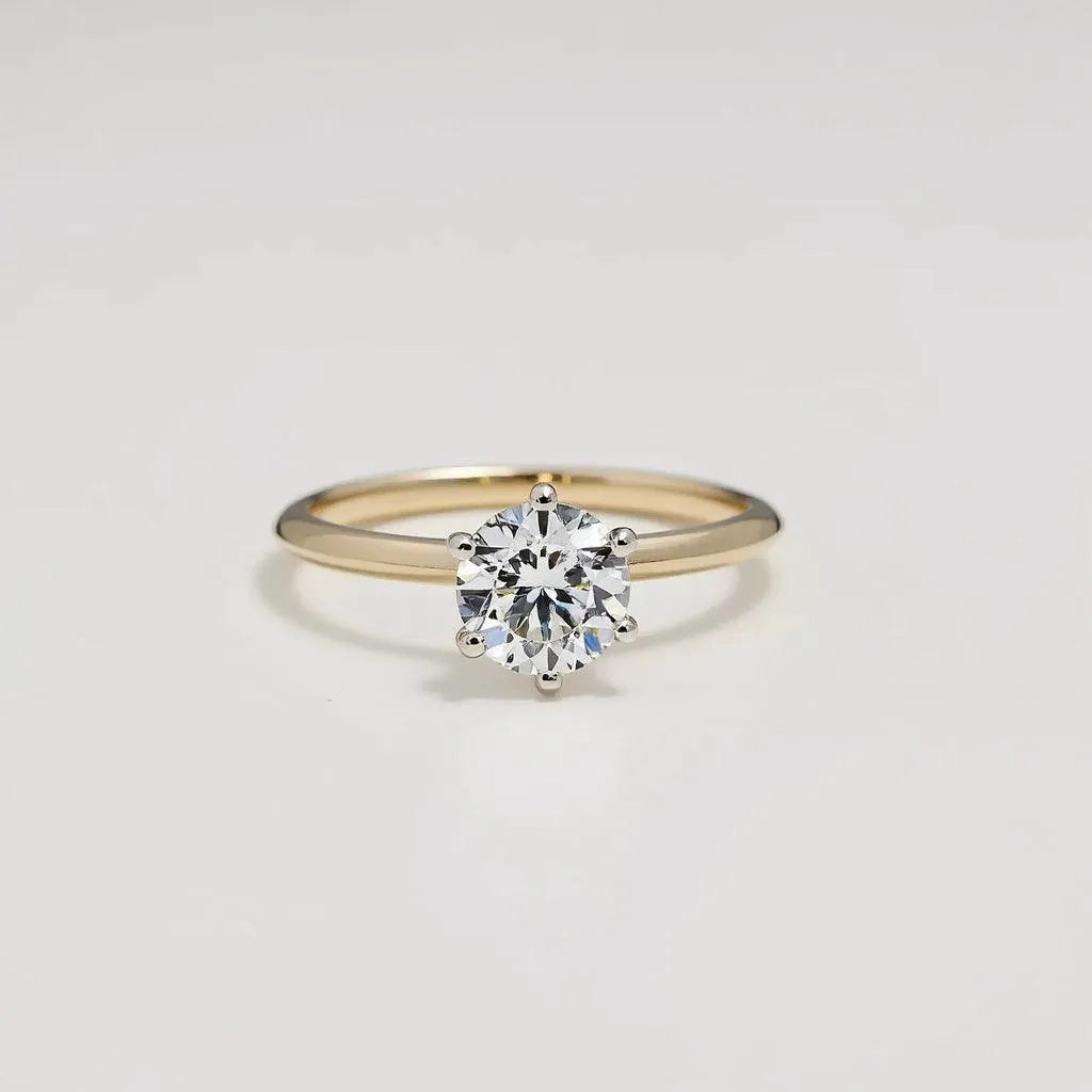 Front View of Classic Six-Prong Solitaire Engagement Ring in Yellow Gold