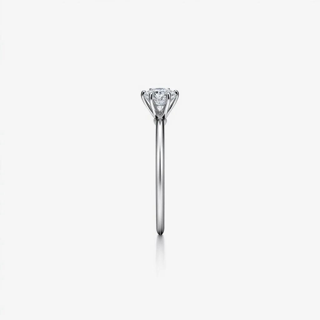 Side View of Classic Six-Prong Solitaire Engagement Ring in Platinum or White Gold