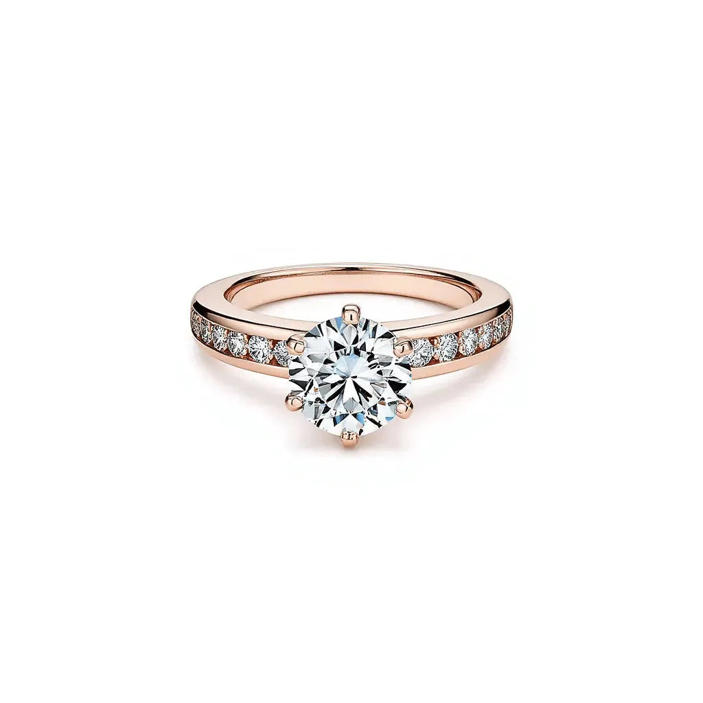 2 Carat: Six-Prong Solitaire Engagement Ring with Channel Set Band - Adorn By You - Timeless Elegance