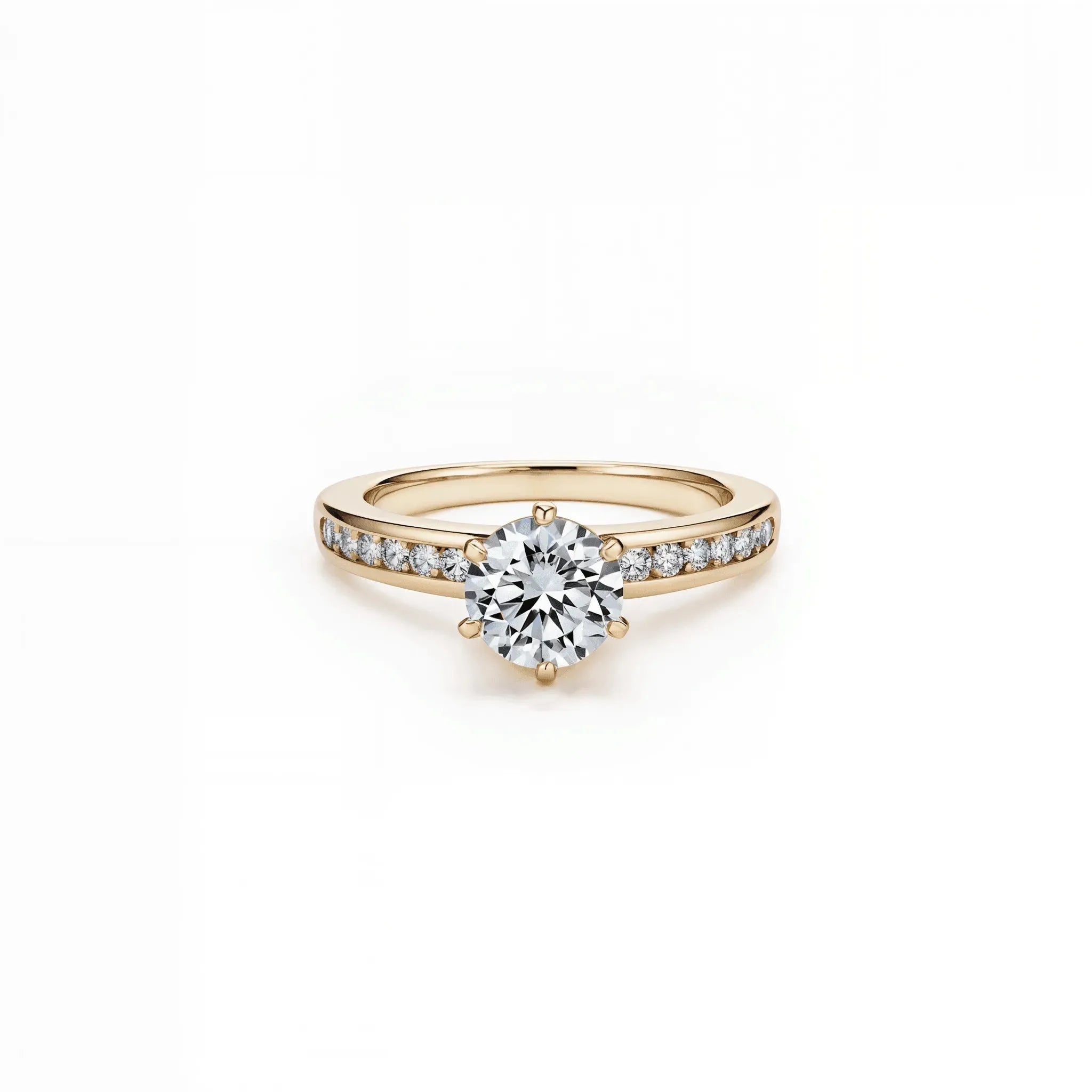 2 Carat: Six-Prong Solitaire Engagement Ring with Channel Set Band - Adorn By You - Timeless Elegance